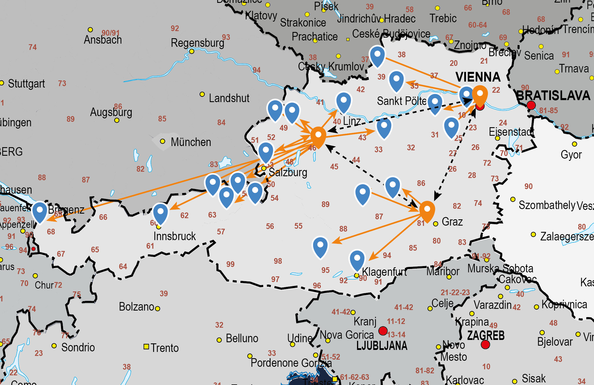 Sim Cargo Österreichkarte Sim Cargo Österreichkarte, welche in Verbindungen in Österreich aufzeigt.